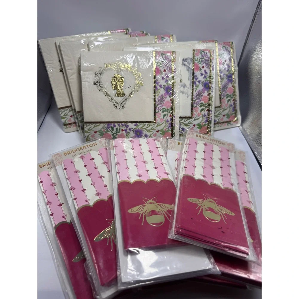 Bridgerton Party Supplies Napkins and Silverware Holders Gold Foil Bee Set NWOT